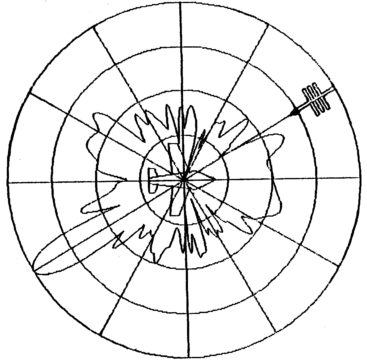 Computer generated line drawing of aircraft on radar screen. Software developed by Jeremy K. Raines.